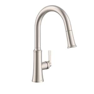 Northerly Single Handle Pull Down Sprayer Kitchen Faucet with Deck Plate 1.75 GPM in Stainless Steel