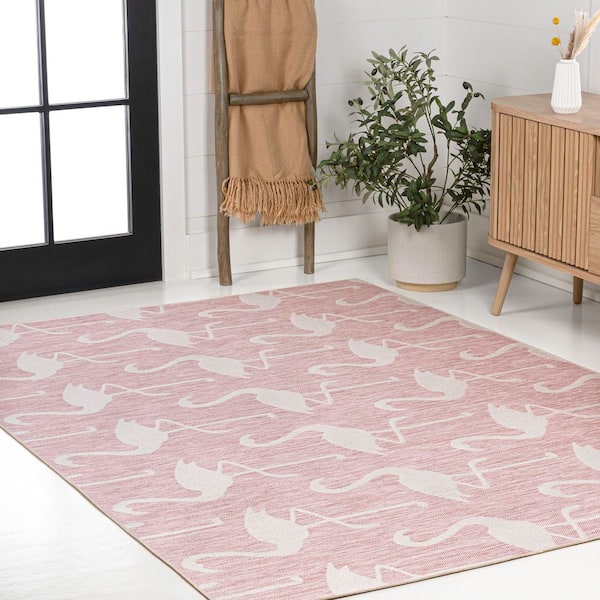 Liana Casual Coastal Flamingos 2-Tone Pink/Cream 4 ft. x 6 ft. Indoor/Outdoor Area Rug