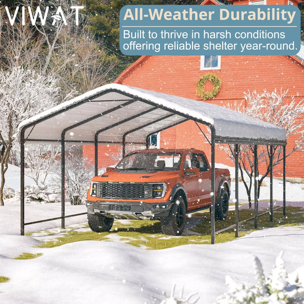 12' x 20' Black Metal Single Car Carport