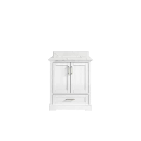 Willow Collections Boston 30 in. W x 22 in. D x 36 in. H Bath Vanity in White with 1.5" Calacatta Quartz Top