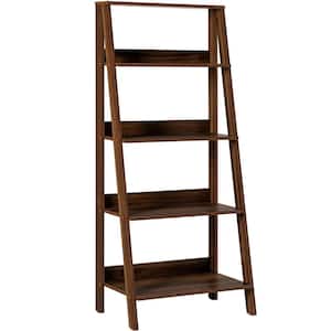 4-Tier Modern Bookshelf for Living Room Wooden Shelf and Metal Frame in Walnut
