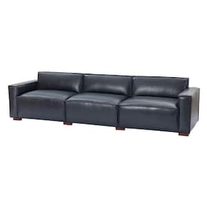 Inachus 110 in.W Square Arm Genuine Leather Modular Straight Sofa in Blue