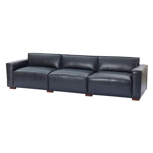 JAYDEN CREATION Inachus 110 in.W Square Arm Genuine Leather Modular Straight Sofa in Blue