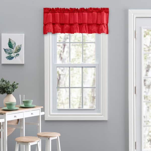 Ellis Curtain Stacey 13 in. L Polyester/Cotton Ruffled Filler Valance in Red