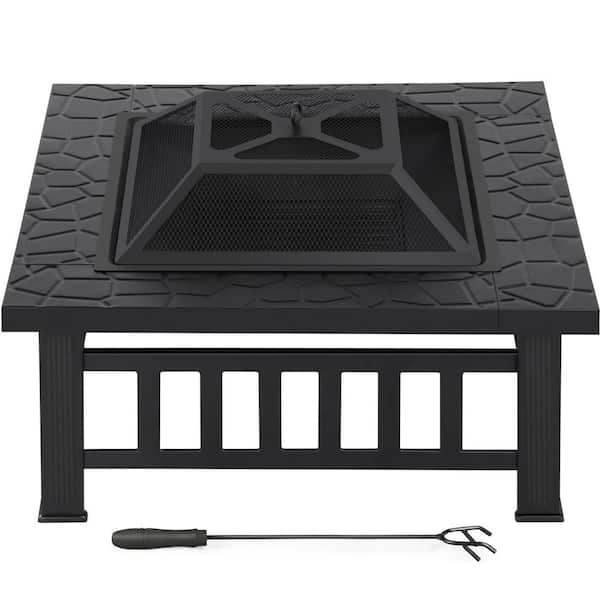 Outdoor Square Fire Pit Metal Garden Stove Brazier For Barbecue Heating