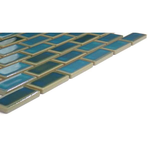 Afloat Teal 11 in. x 12 in. Offset Glossy Porcelain Mosaic Floor and Wall Tile (13.88 Sq. Ft./Case, 15-Pieces)