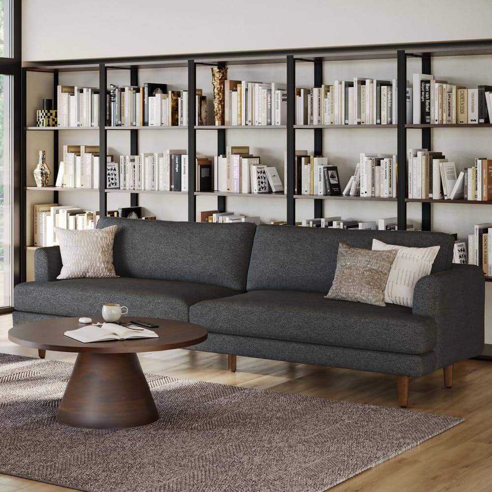 Charcoal Grey 90-Inch Fabric Lawson Sofa with Wood Legs
