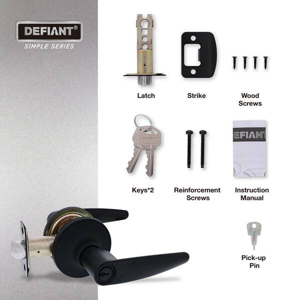 Defiant Straight Matte Black Keyed Entry Door Handle LHX900B - The
