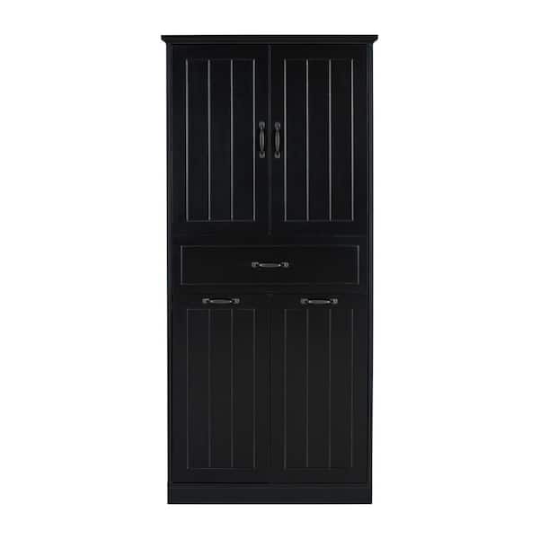 30 in. W x 15.7 in. D x 65.8 in. H Black Linen Cabinet with 2-Laundry Baskets, Doors and Drawer