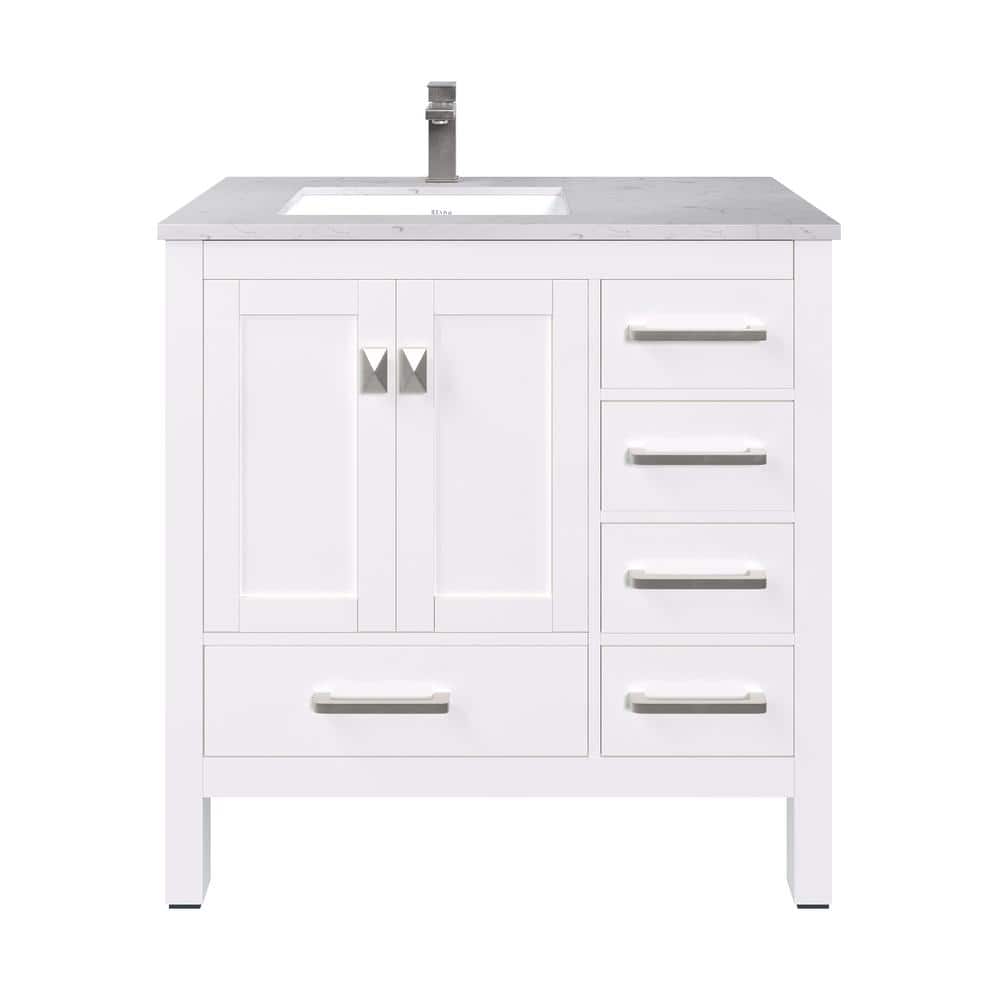White 36" Freestanding Bathroom Vanity with Quartz Top
