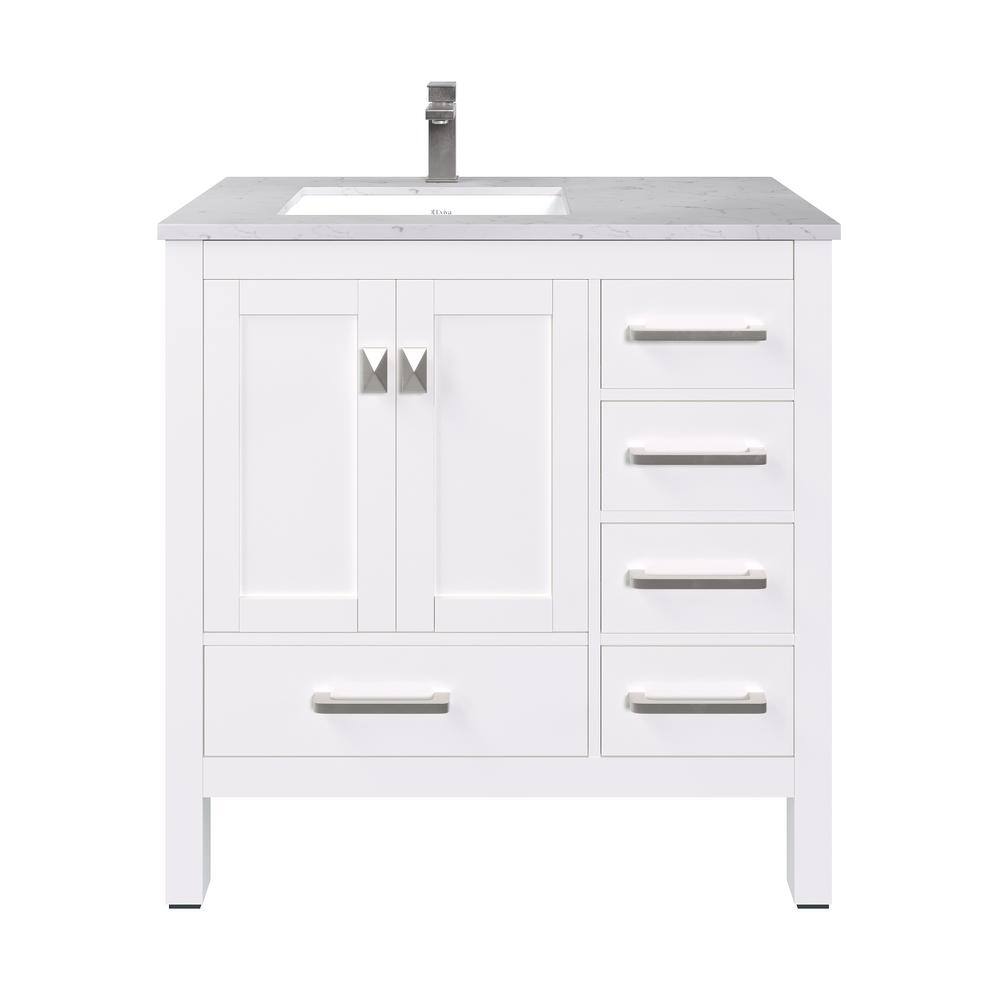 White 36" Freestanding Bathroom Vanity with Quartz Top