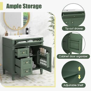 Ami 30 in. W x 18 in. D x 33 in. H Single Sink Freestanding Bath Vanity in Green With White Resin Top (Tip-out Drawer)