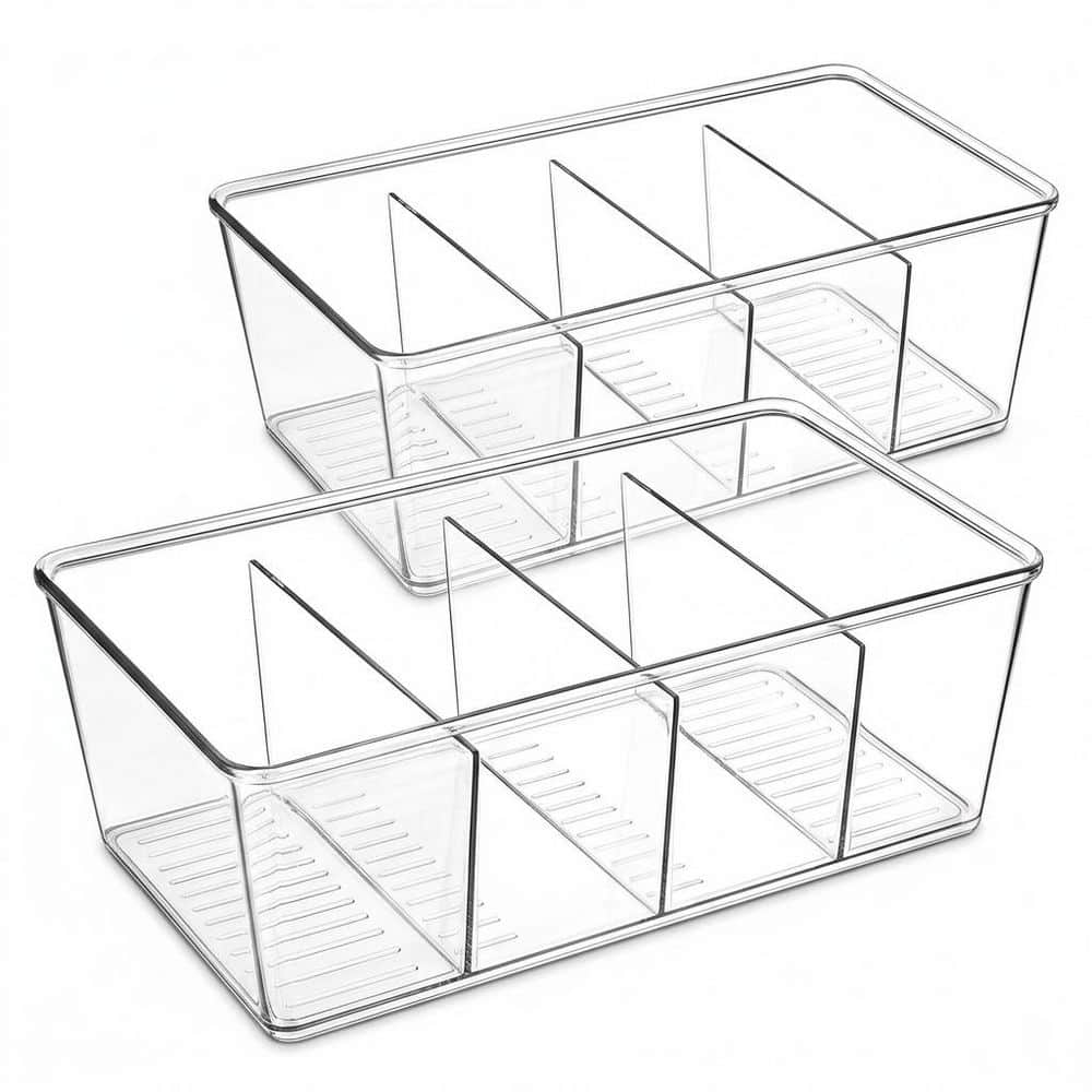 Clear Divided Plastic Organizer Bins with Removable Dividers for Pantry and Kitchen Cabinet Storage, 2 Pack price history on PriceWatchPro