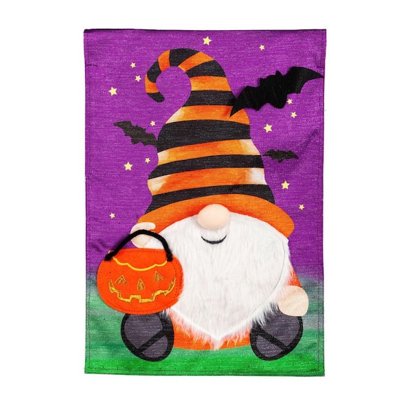 Evergreen 1 ft. x 1-1/2 ft. Halloween Gnome Garden Shimmer Linen Flag