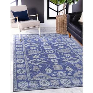 Hand-Tufted Wool Blue 5 ft. x 8 ft. Traditional Oriental Overdyed Area Rug