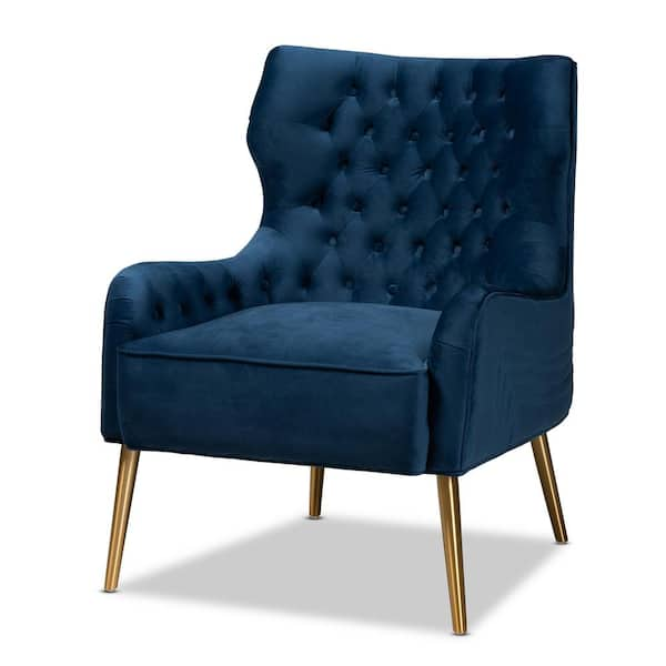 Baxton Studio Nelson Navy Blue and Gold Armchair 190 11546 HD