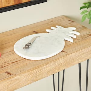 16 in. White Marble Cutting Board with Matching Cheese Knife (2-Pack)