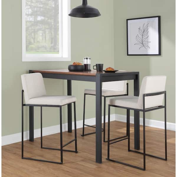 LumiSource Fuji High Back 26 in. Beige Fabric and Black Metal Counter Stool (Set of 3)