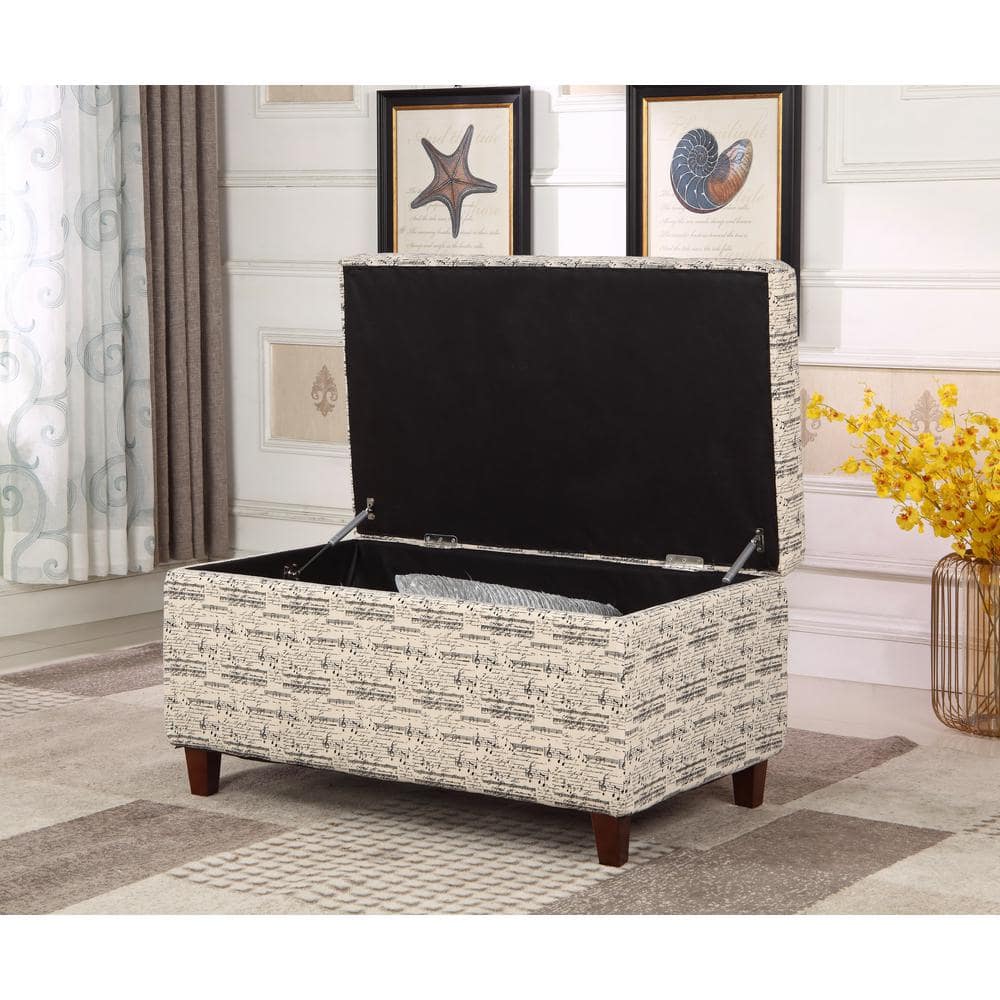 Symphony Patterned Beige Fabric Storage Ottoman Bench