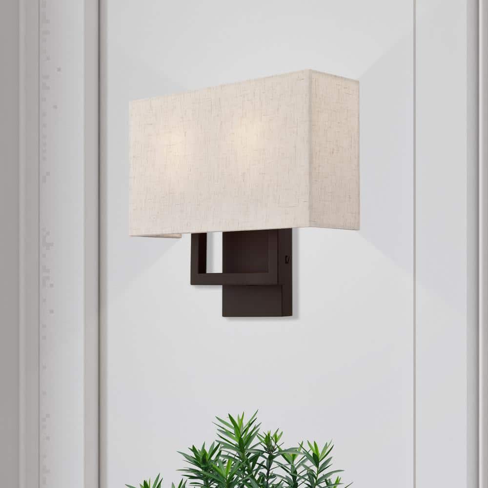 Pierson Bronze 2-Light ADA Compliant Wall Sconce with Oatmeal Shade