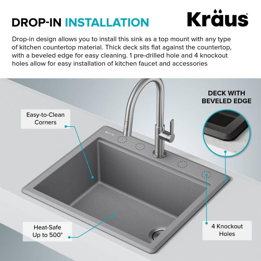 Metallic Black Granite Composite Single Bowl Kitchen Sink