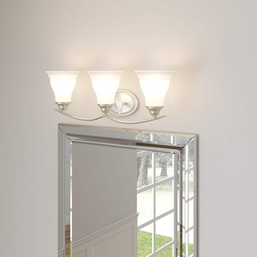 Trinity Brushed Nickel 3-Light Vanity Fixture with Etched Glass Shades