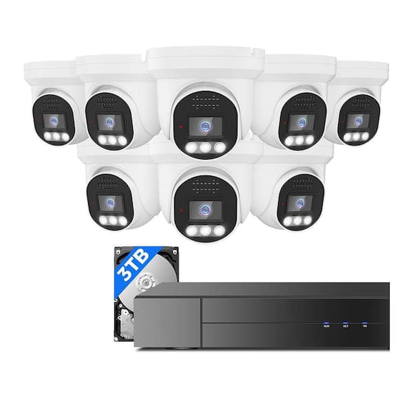 8MP 4K PoE Security Camera System with 121° Wide View, Color Night Vision, Human Vehicle Detection, 8 Pieces