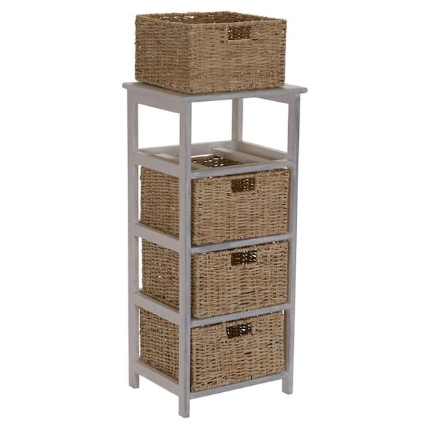 3 Tier Standing Storage Basket Stand  Wicker baskets storage, Storage  baskets, Wicker shelf