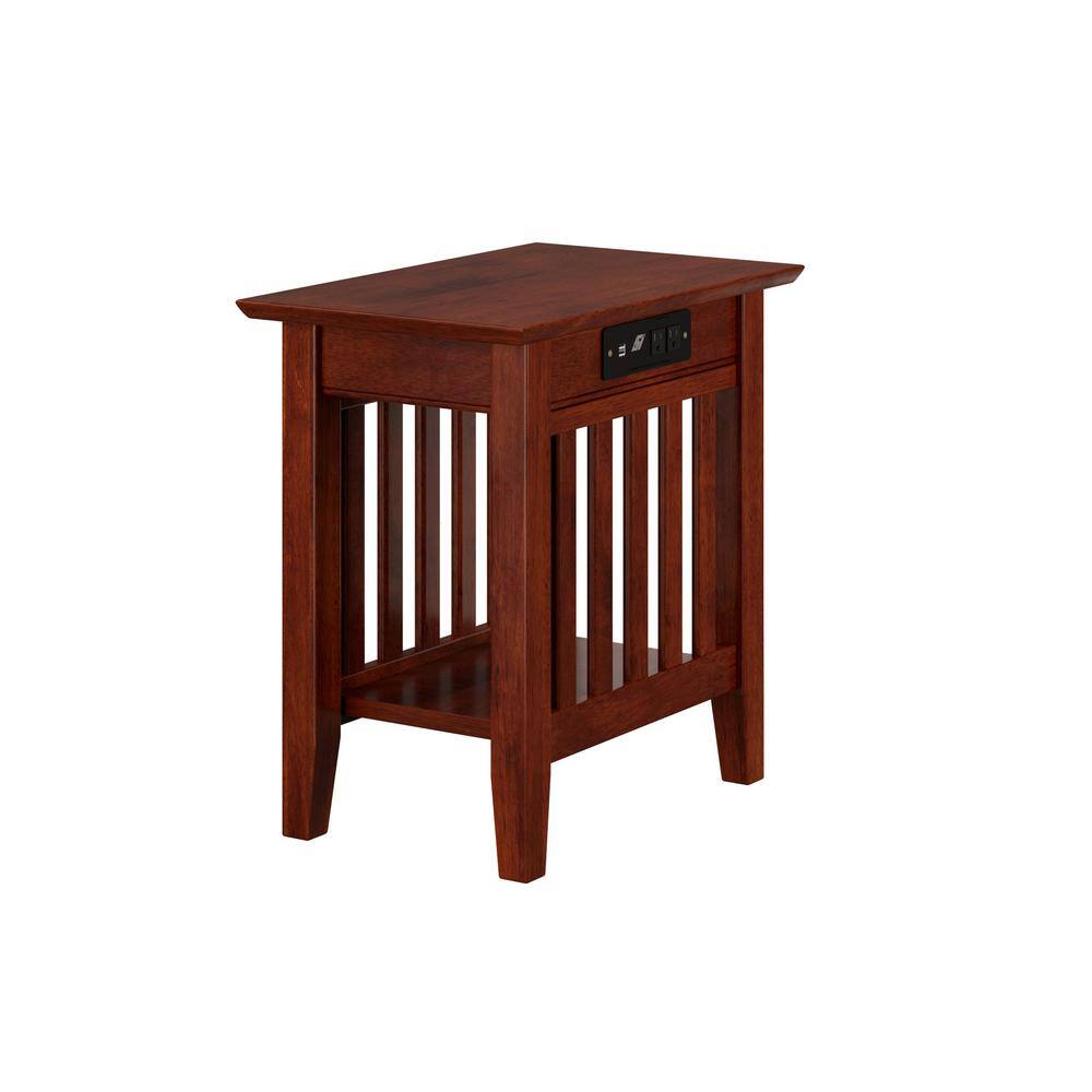 Walnut Brown Solid Hardwood Side Table Set with USB Charger