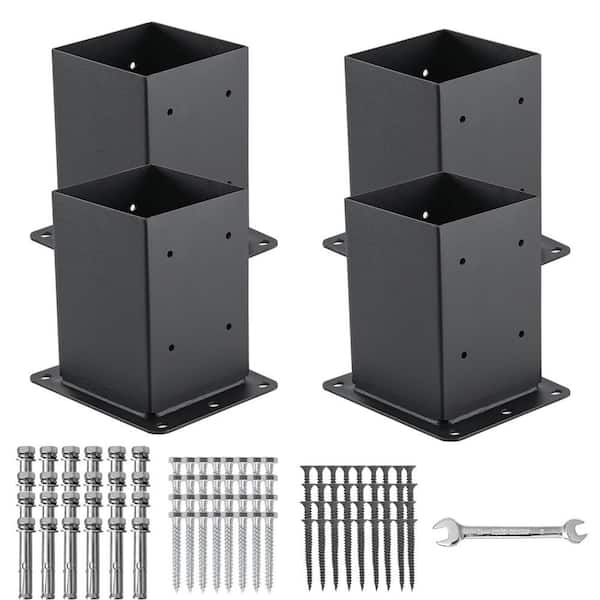 4 in. x 4 in. Black Steel Post Base Deck Post Bracket for Deck Base Fence Kit Mailbox Mount(Inner Size 3.6 x 3.6 4-Pack)