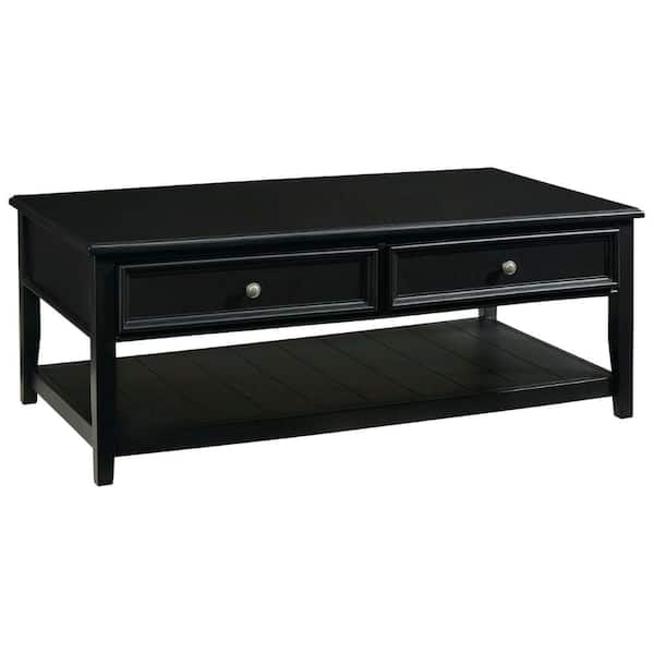 Benjara 28 in. Black Rectangle Wood Coffee Table with 2-drawer