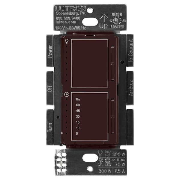 Lutron Maestro LED+ Dual Dimmer and Timer Switch, 75-Watt LED Bulbs/2.5A Fans, Single-Pole, Brown (MACL-L3T251-BR)