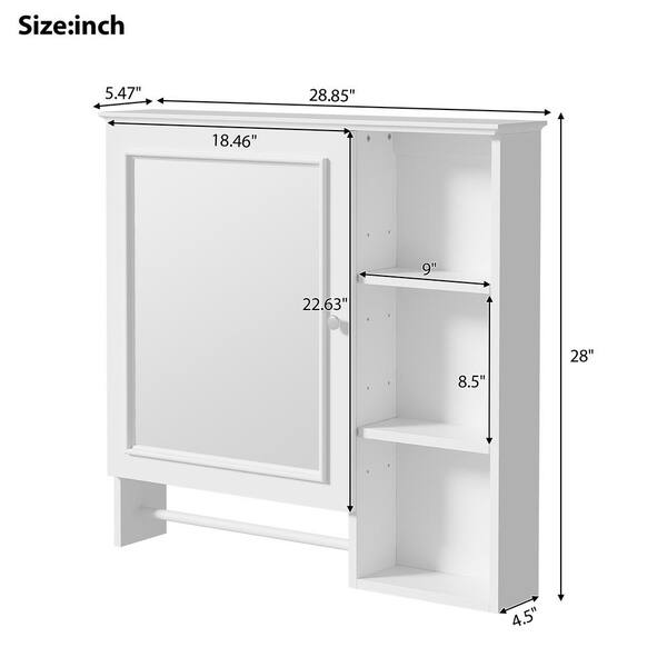 Cesicia 28.85 in. W x 28 in. H Rectangular Surface Mount White Bathroom Medicine Cabinet with Mirror and 2 Open Shelves