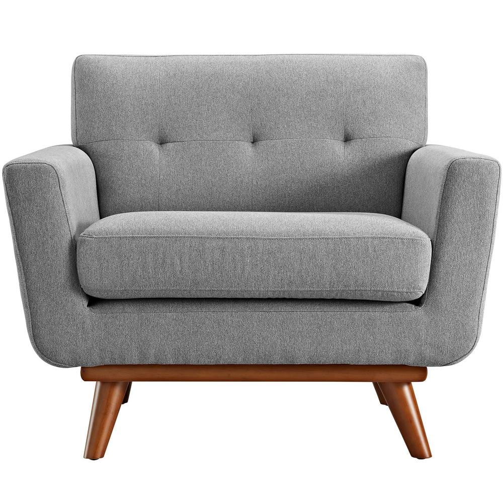Expectation Gray Plush Upholstered Accent Chair with Cherry Wood Legs