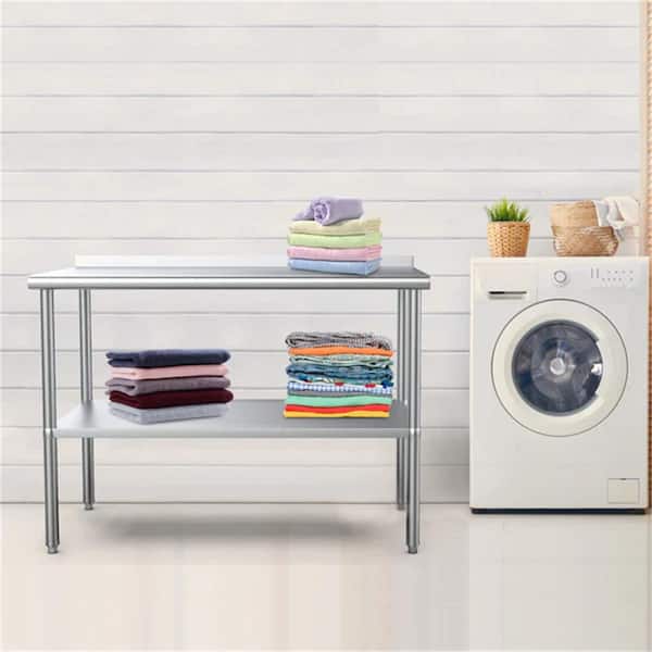 Silver Stainless Steel Table Kitchen Prep Table with Undershelf and Backsplash