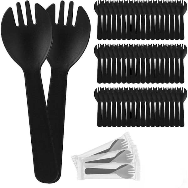 Black Black Disposable Plastic Spork Disposable Tableware Individually Wrapped 100-Pieces Per Case