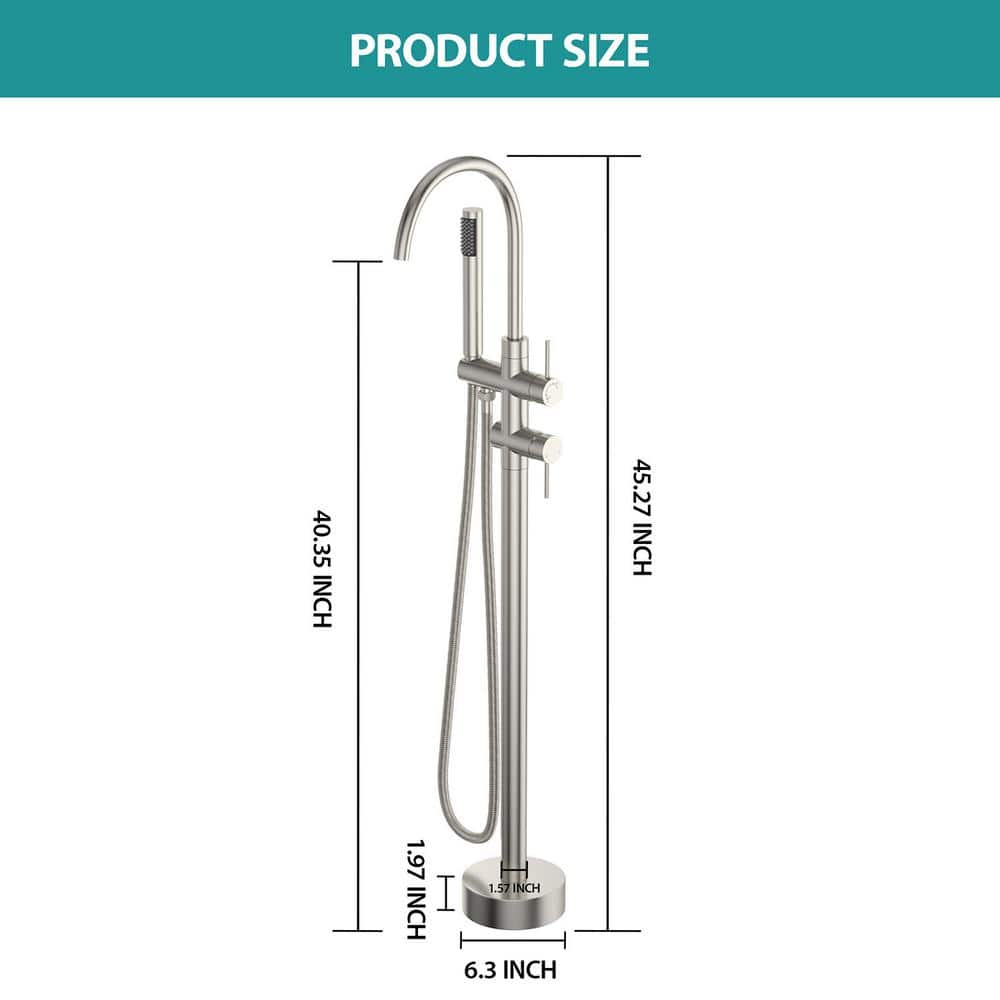 Brushed Nickel Freestanding Tub Filler with Hand Shower