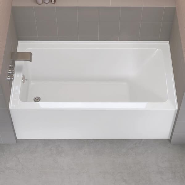 Tco 60 in. x 32 in. White Acrylic Alcove Soaking Bathtub with Left Drain, Apron Front, Tile Flange and Non-Slip Surface