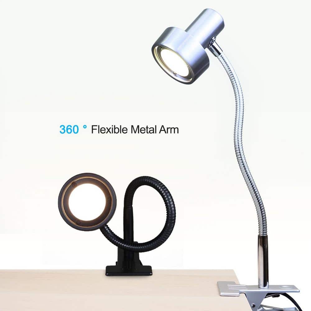 Silver Adjustable Arc Clip-on Lamp with Frosted Glass Shade