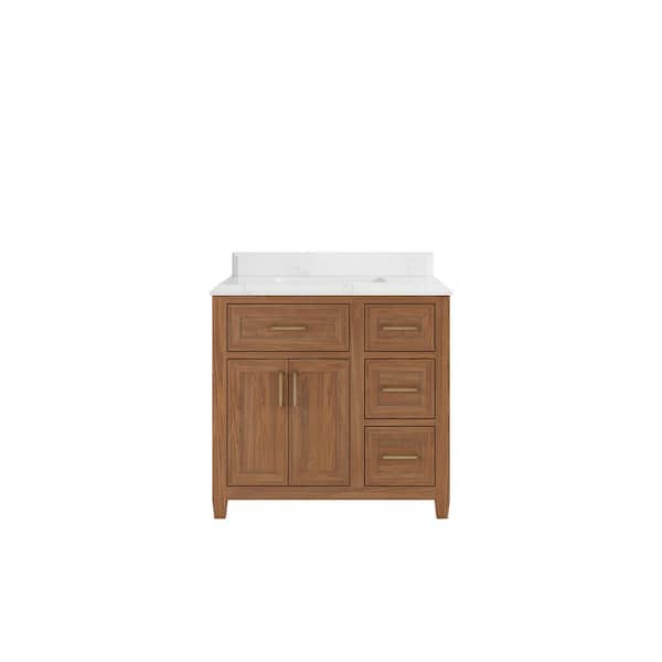Willow Collections Santa Monica 36 in. W x 22 in. D x 36 in. H Single Sink Bath Vanity Center in Dark Natural with 1.5" Empira Quartz Top