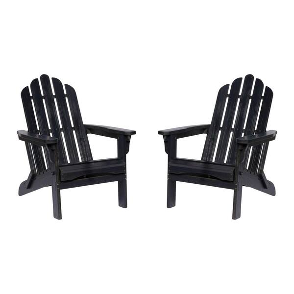Shine Company 37in. H Black Folding Wood Outdoor Adirondack Chair Set of 2