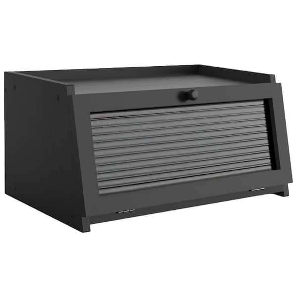 1 Piece Black Acrylic and New Zealand Pine Wood Large Bread Box for Kitchen Countertop with Window Bread Holder