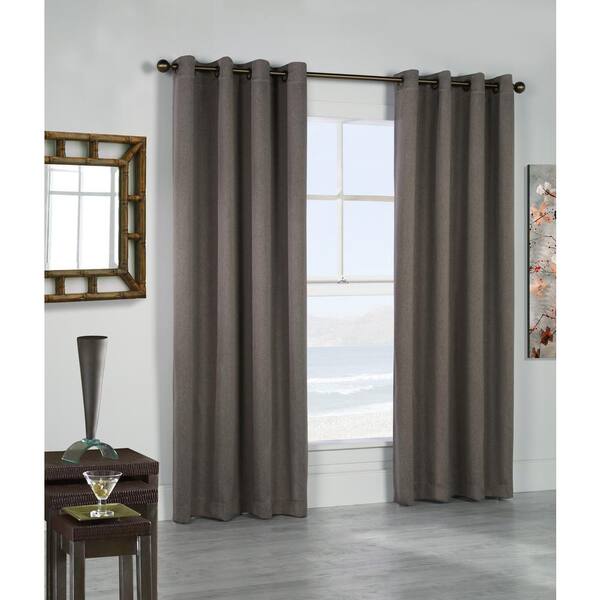 Unbranded Belize Taupe - 104 in. x 84 in. Grommet Panel Woven Blackout with Silver Clear Finish