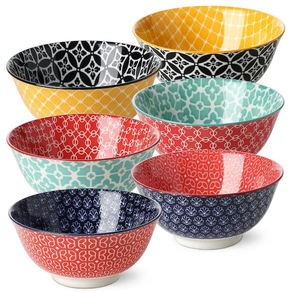 Art Deco 23 fl. oz. Multicolor Porcelain Cereal Bowl, Bowls for Kitchen Decor, Housewarming Gift, Dishwasher (Set of 6)