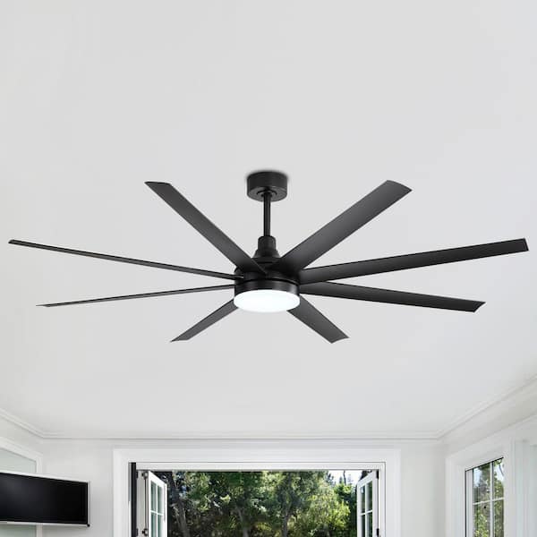 Wesley 72 in. Indoor Black Windmill Ceiling Fan with Integrated LED, Downrod, Black Blade and Remote Included