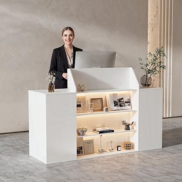 FUFU&GAGA 61 in. W Rectangle White Wooden 2-Drawer Writing Desk