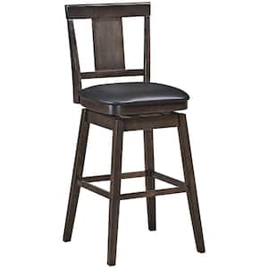 29 in. Brown Height Back Wood Frame Counter Height Swivel Bar Stool with Leather Seat