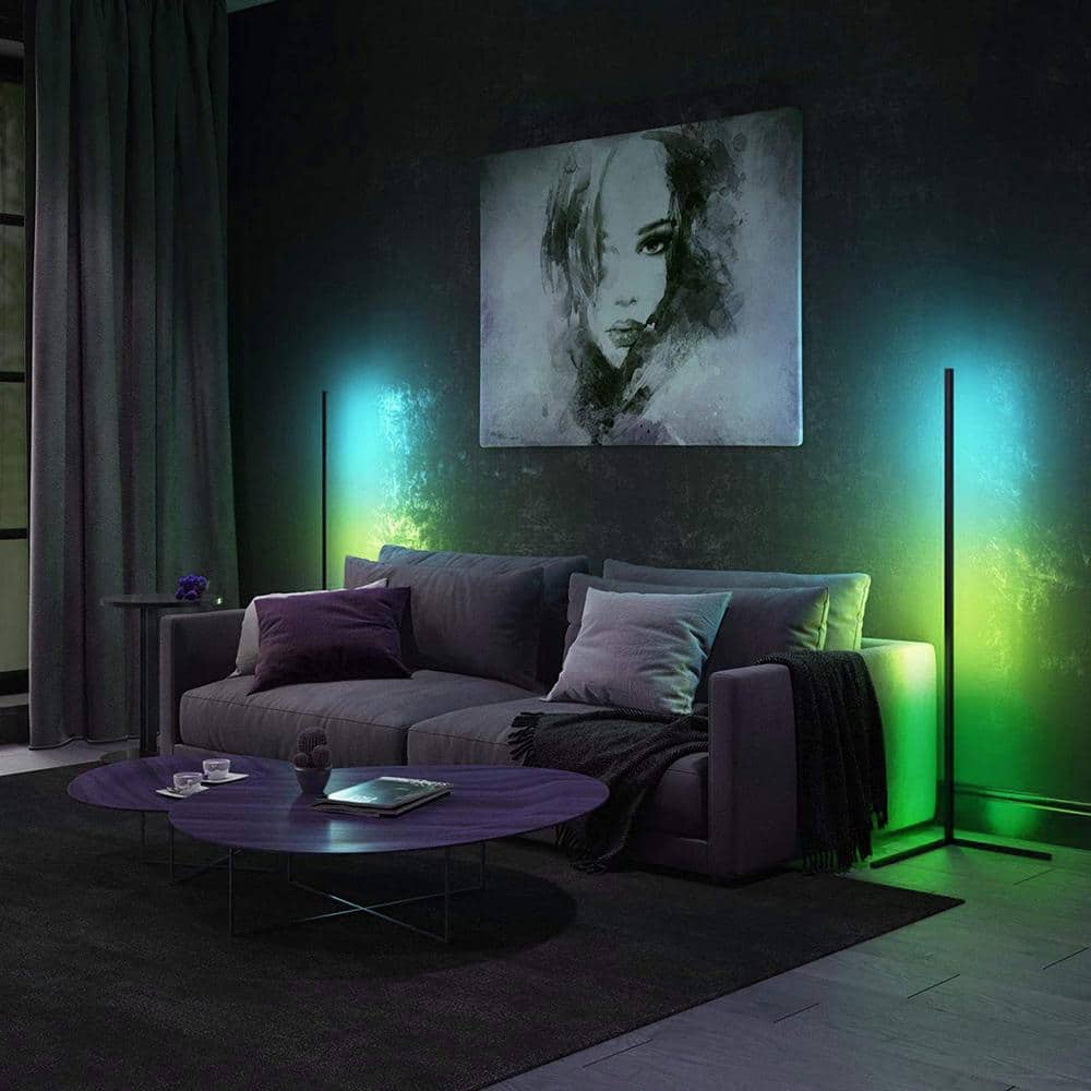 55.9'' Black Matte RGB LED Floor Lamp