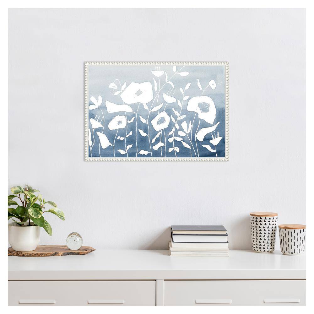 Blue and White Floral Garden Beaded Framed Canvas Wall Art