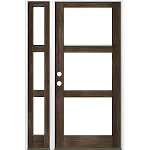 56 in. x 96 in. Modern Hemlock Right-Hand/Inswing 3-Lite Clear Glass Black Stain Wood Prehung Front Door w/Left Sidelite